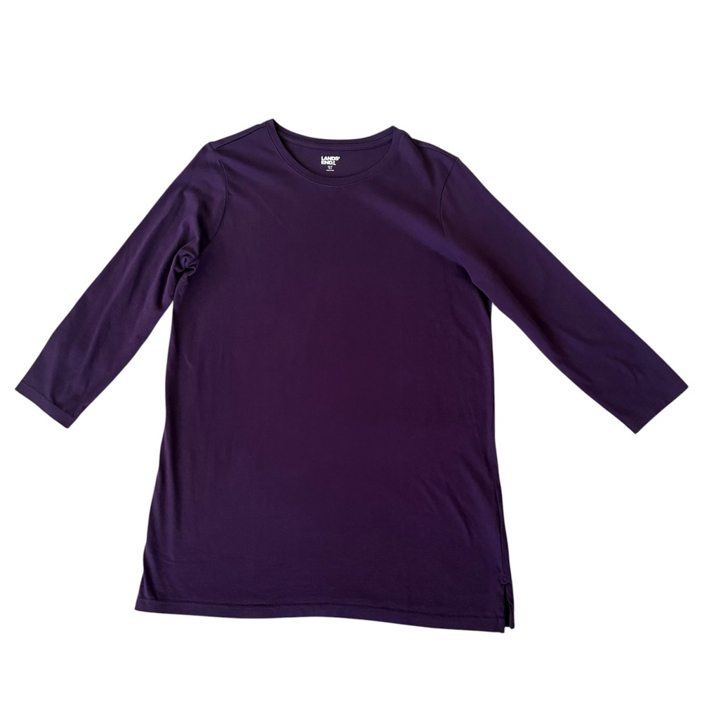 Lands End Purple 100% Cotton Long Sleeve Crew Neck Tunic Top M Tall Normcore